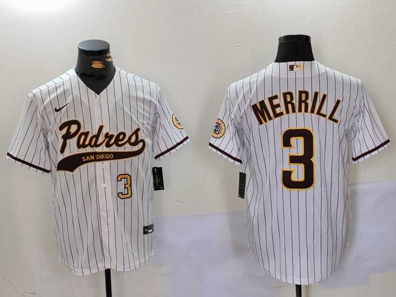 Men%27s San Diego Padres #3 Jackson Merrill White 2023 Cool Base Stitched Jerseys->san diego padres->MLB Jersey